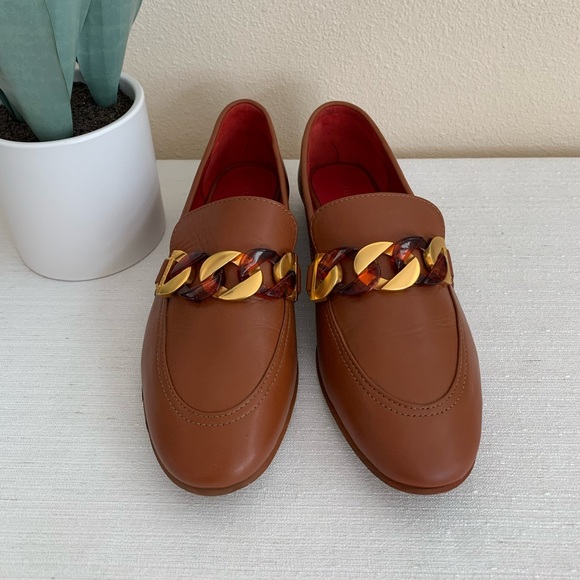 New Kurt Geiger London Kiara Camel Leather Gold Chain Loafers Woman’s EU38 US7 - Picture 2 of 11